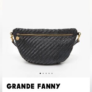 Clare V Black Textured Clutch with Braided Green Strap